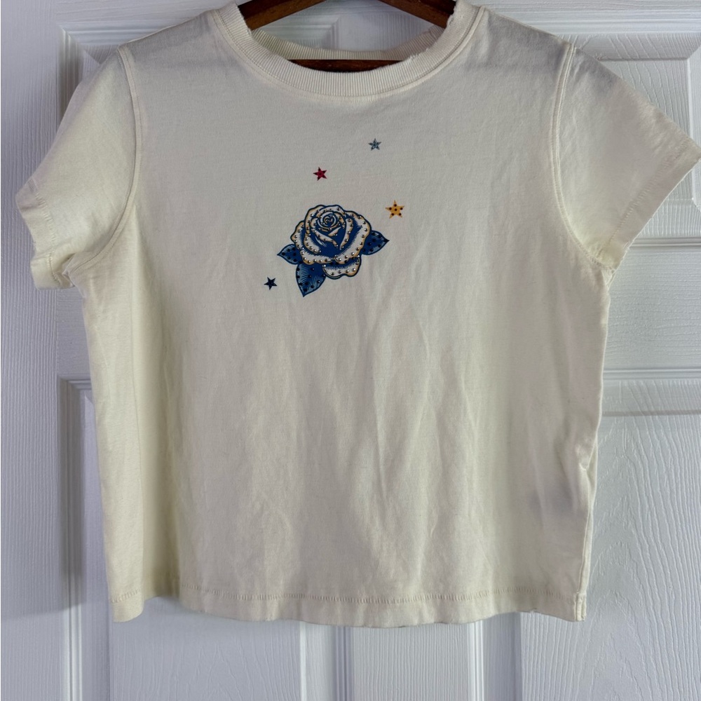 Idyllwind Cream Short Sleeve Tee with Blue Floral and Star Details